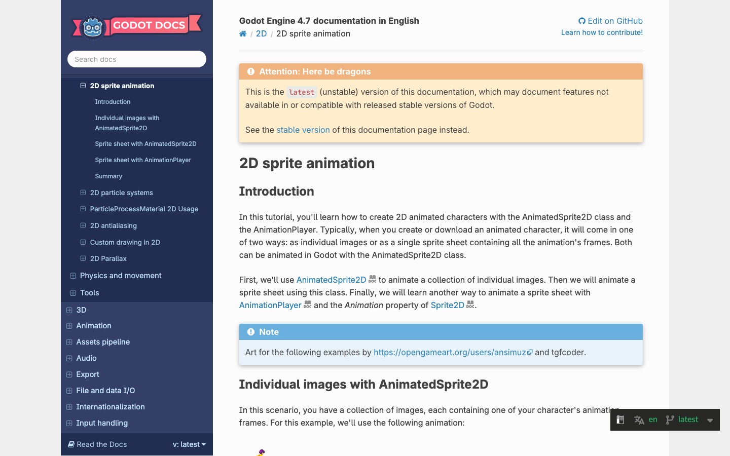 Official Godot 2D sprite animation used as a reference for AI Pixel Art Assets