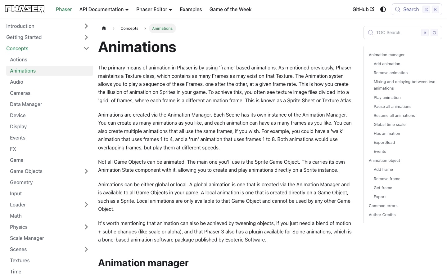 Official Phaser animation concepts used as a reference for AI Sprite Sheet Workflow