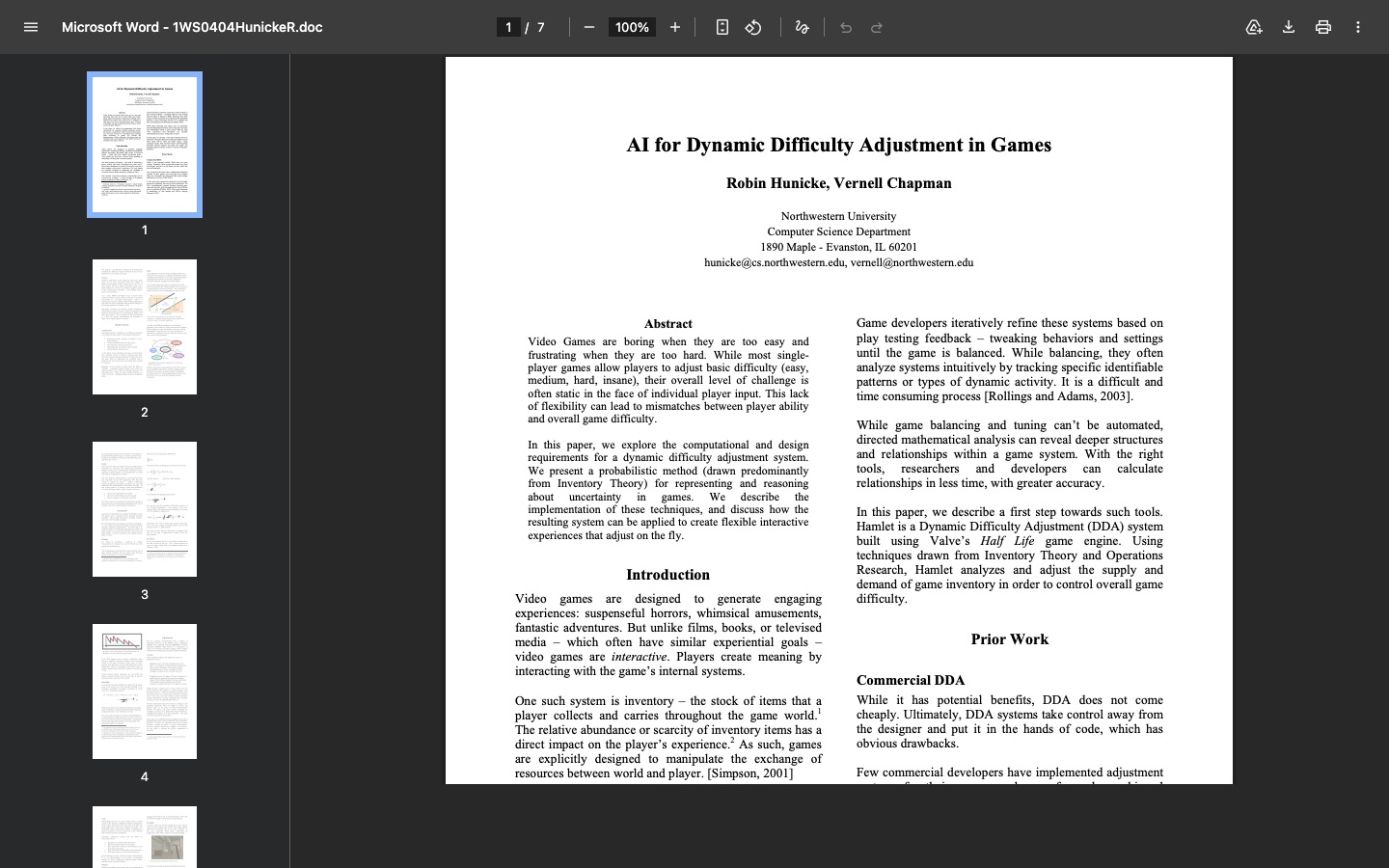 Official reference used in the Dynamic Difficulty Game Design analysis
