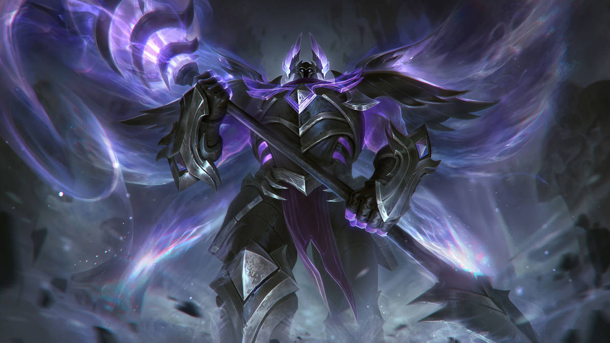 Illustrative fantasy scene with an armored figure and swirling purple light; not an Atlas output